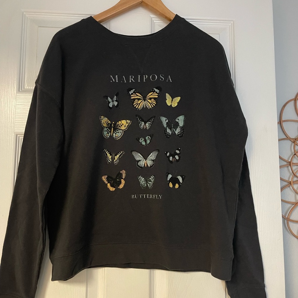 Mariposa Dark Gray Butterfly Print Sweater